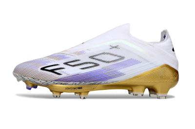 Adidas F50+ Elite Lightstrike Pro Laceless FG Football Boots - White/Purple/Gold