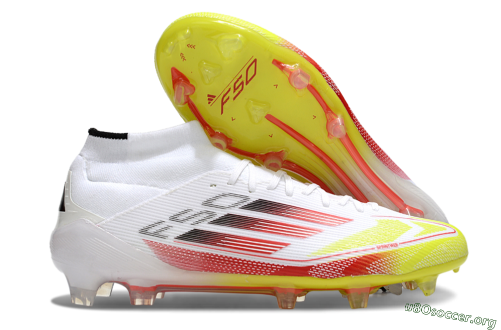Adidas F50 Elite Mid FG Football Boots - White/Red/Yellow 2