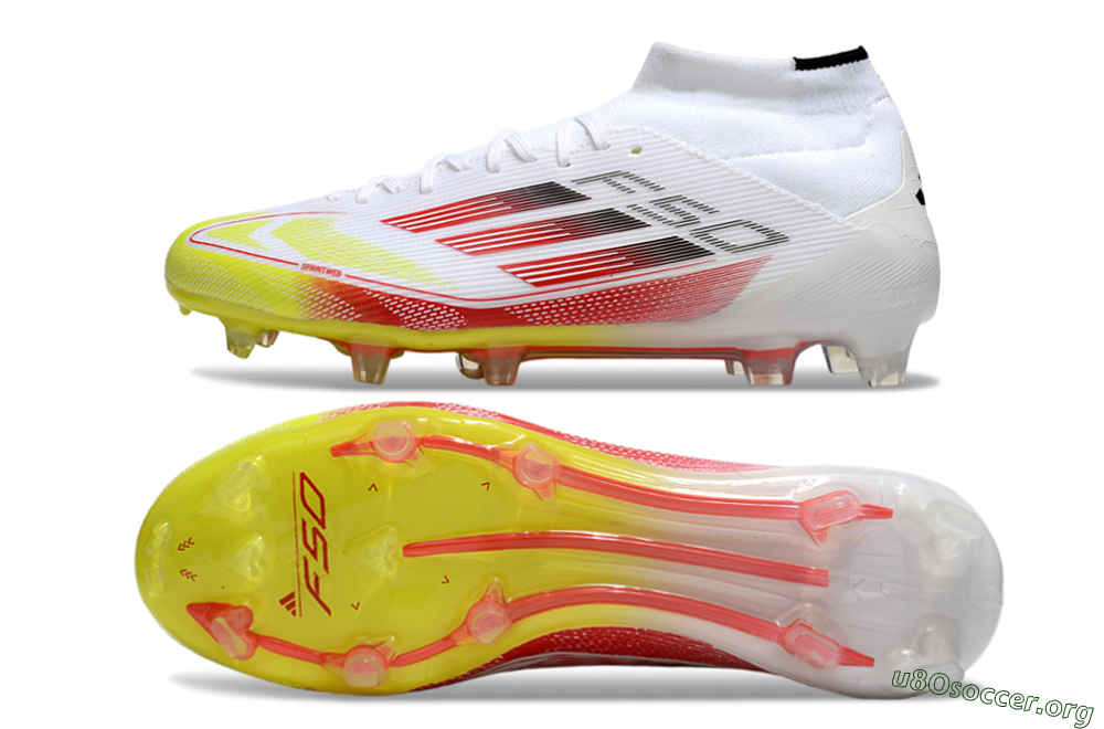 Adidas F50 Elite Mid FG Football Boots - White/Red/Yellow 1