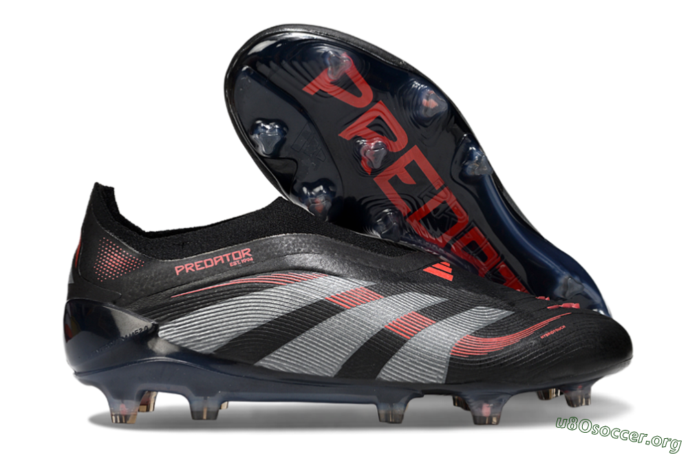 Adidas Predator 25 Elite Laceless FG Football Boots - Black/Grey/Red 2