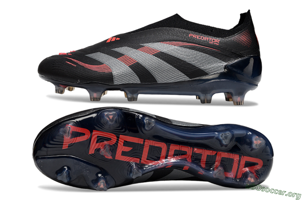 Adidas Predator 25 Elite Laceless FG Football Boots - Black/Grey/Red 1
