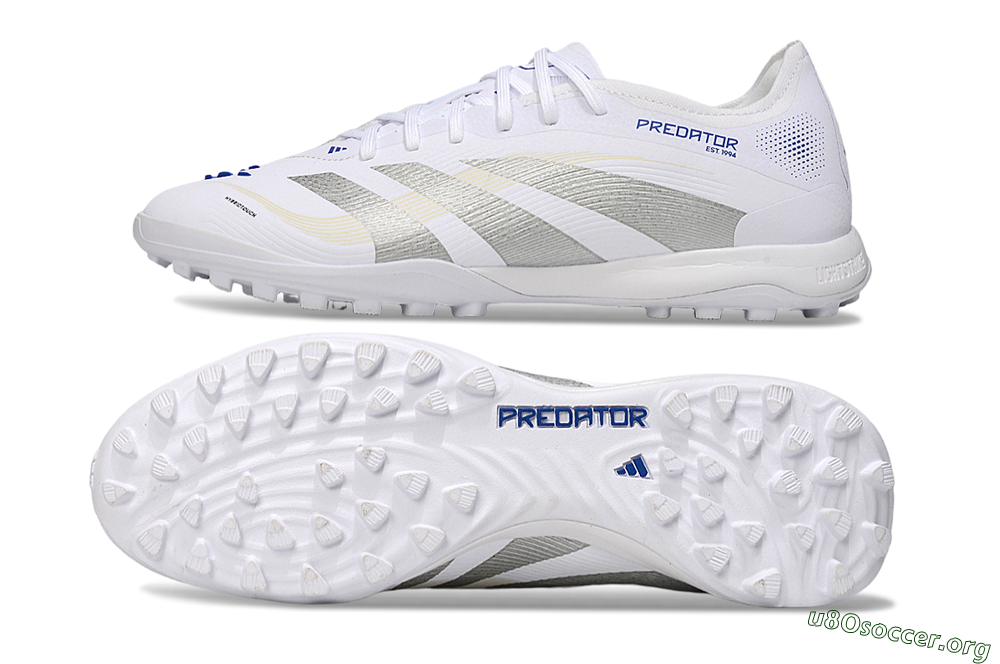 Adidas Predator 25 Elite TF Football Shoes - White/Silver/Blue 1