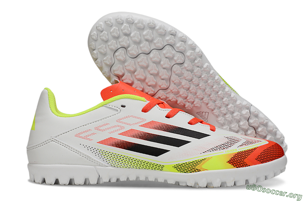 Adidas F50 Club TF Football Shoes - White/Red/Yellow 2