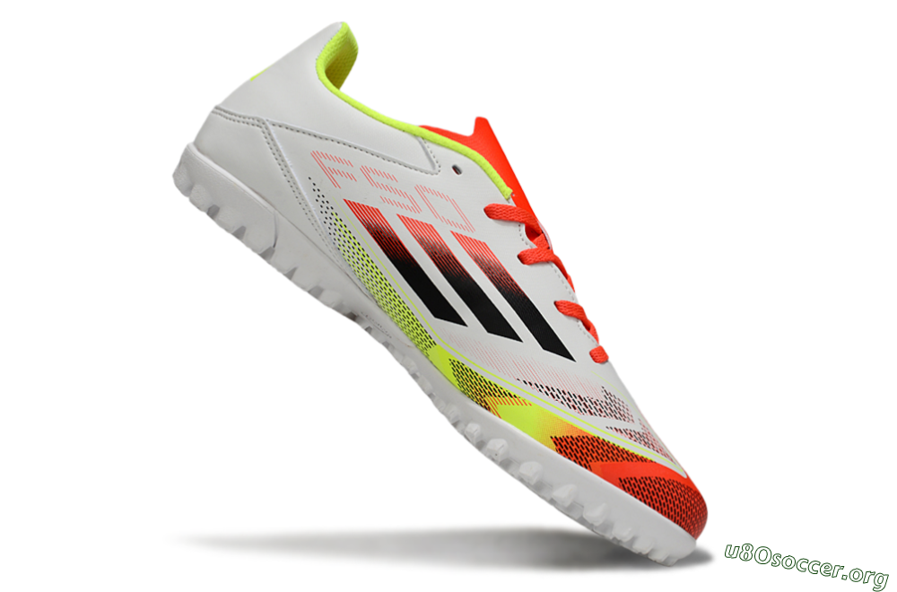 Adidas F50 Club TF Football Shoes - White/Red/Yellow 4