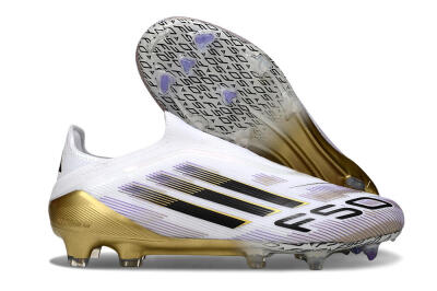 Adidas F50 Elite Laceless FG Football Boots - White/Black/Purple/Gold