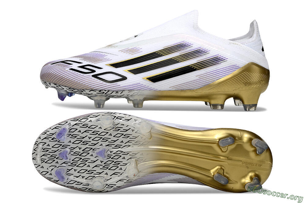 Adidas F50 Elite Laceless FG Football Boots - White/Black/Purple/Gold 1