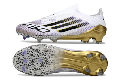 Adidas F50 Elite Laceless FG Football Boots - White/Black/Purple/Gold