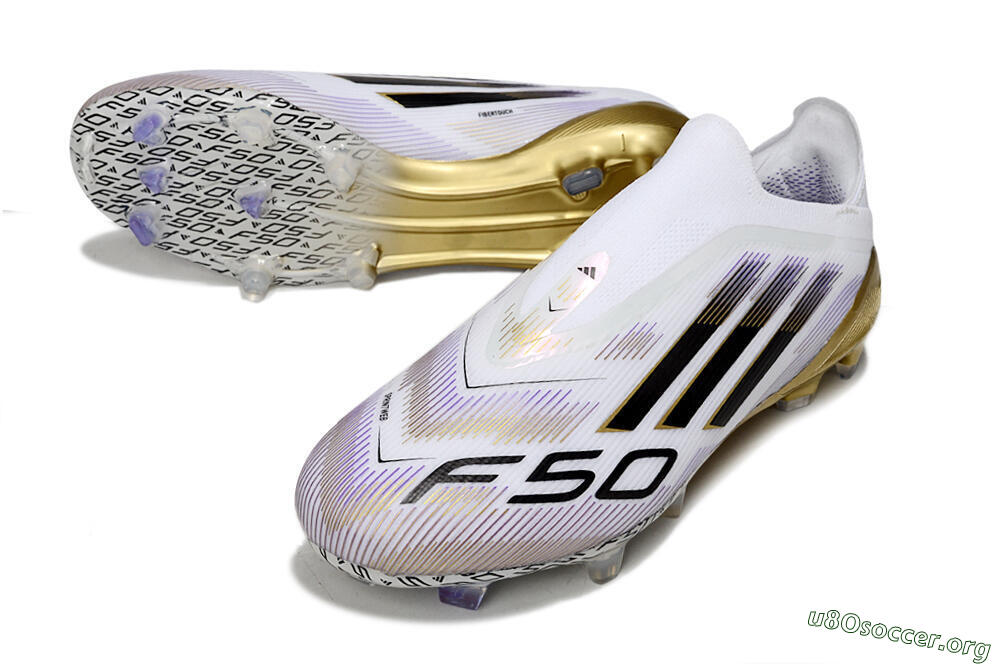 Adidas F50 Elite Laceless FG Football Boots - White/Black/Purple/Gold 0