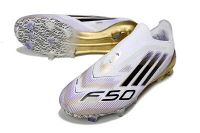 Adidas F50 Elite Laceless FG Football Boots - White/Black/Purple/Gold