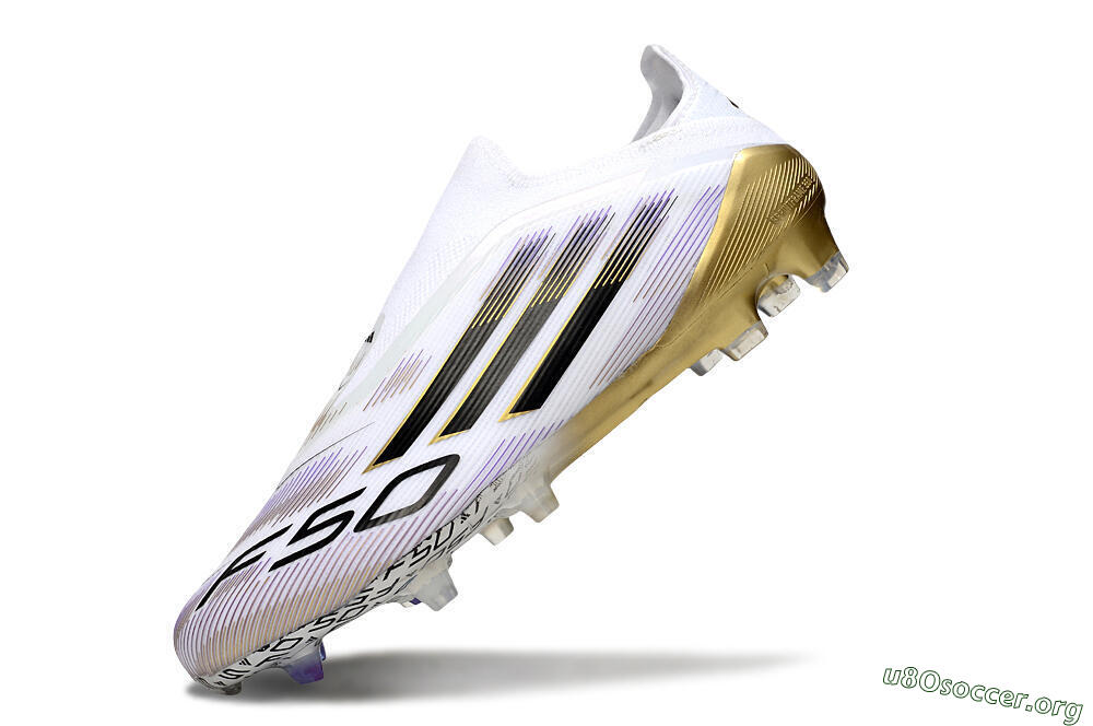 Adidas F50 Elite Laceless FG Football Boots - White/Black/Purple/Gold 5