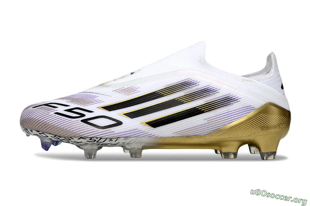 Adidas F50 Elite Laceless FG Football Boots - White/Black/Purple/Gold 3