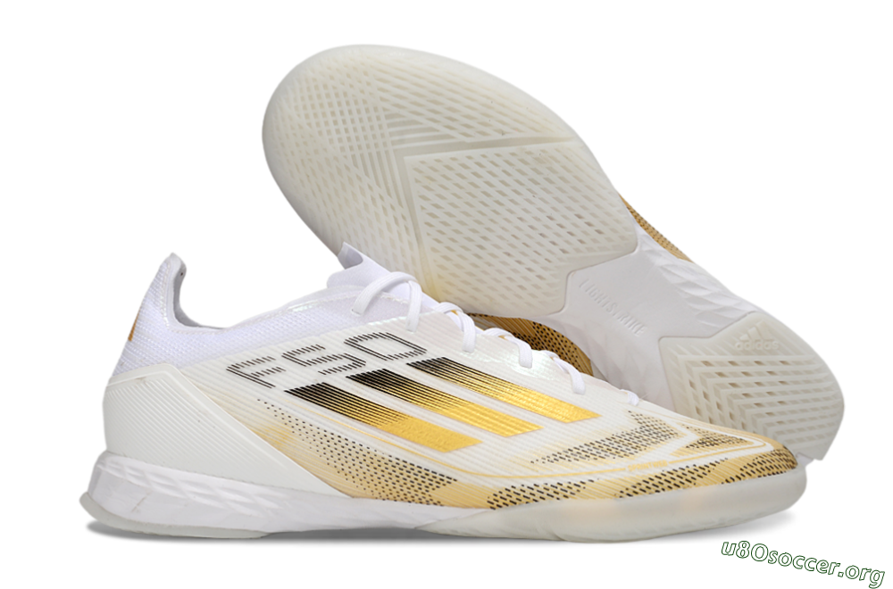 Adidas F50 Pro IC Football Shoes - White/Black/Gold 2