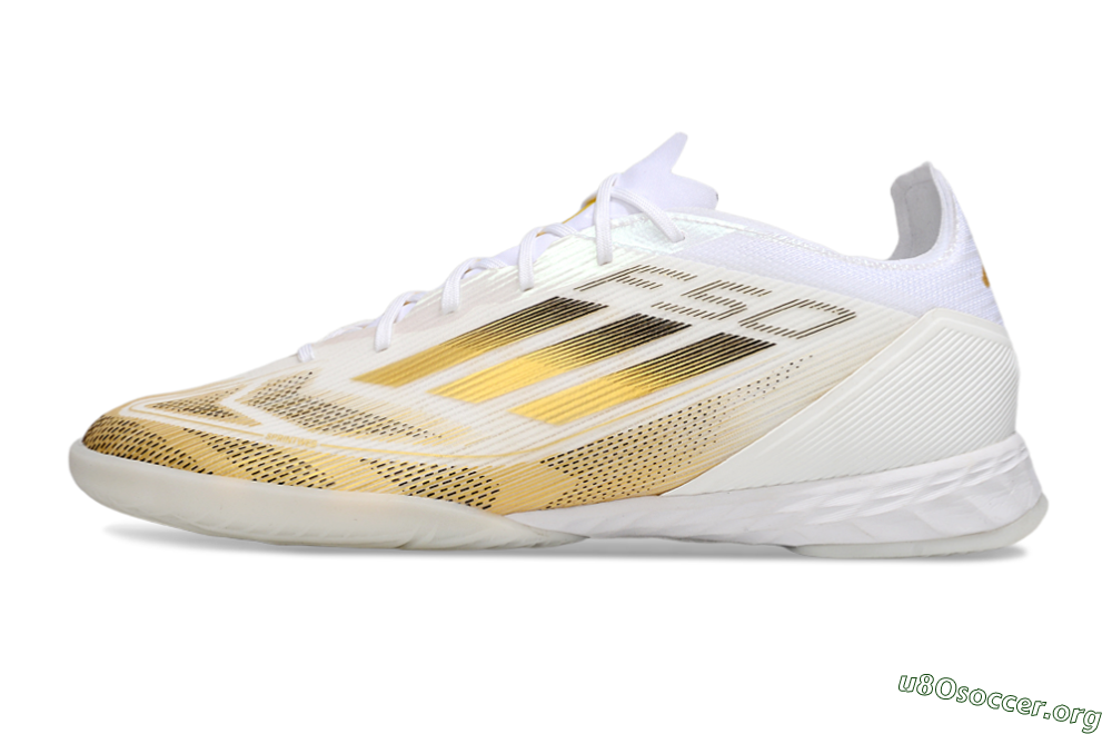 Adidas F50 Pro IC Football Shoes - White/Black/Gold 3