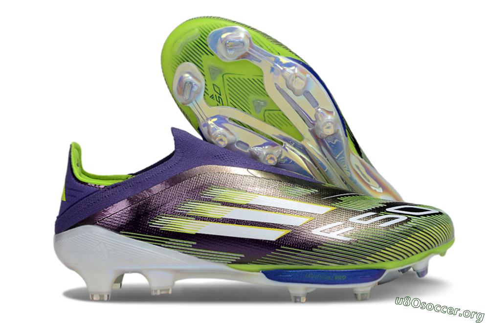 Adidas F50+ Elite Lightstrike Pro Laceless FG Football Boots - Purple/White/Yellow 2