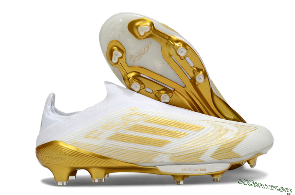 Adidas F50+ Elite Lightstrike Pro Laceless FG Football Boots - White/Gold 2