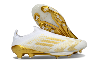 Adidas F50+ Elite Lightstrike Pro Laceless FG Football Boots - White/Gold