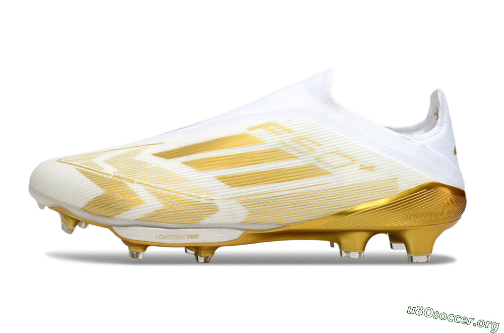 Adidas F50+ Elite Lightstrike Pro Laceless FG Football Boots - White/Gold 3