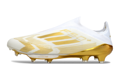 Adidas F50+ Elite Lightstrike Pro Laceless FG Football Boots - White/Gold