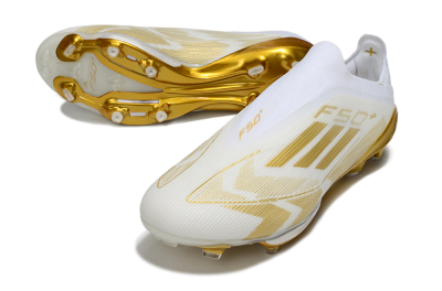 Adidas F50+ Elite Lightstrike Pro Laceless FG Football Boots - White/Gold