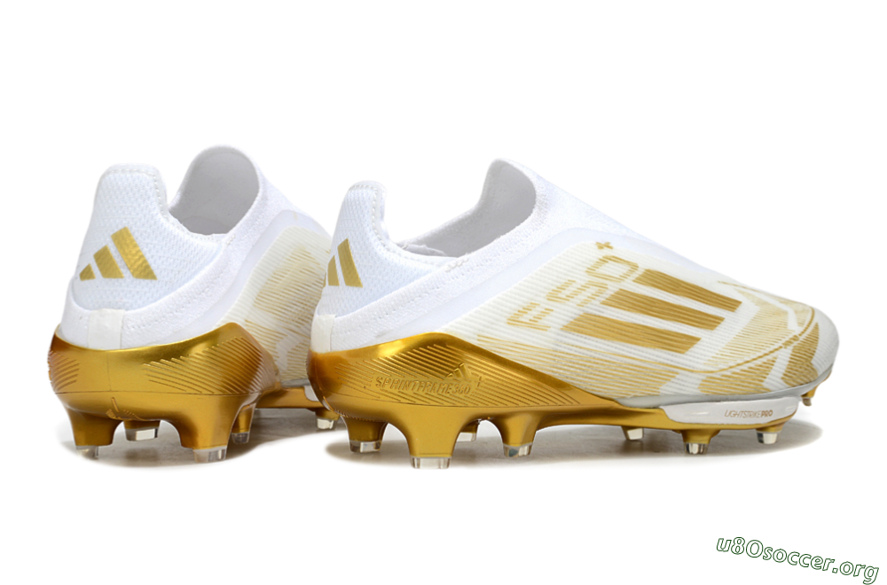 Adidas F50+ Elite Lightstrike Pro Laceless FG Football Boots - White/Gold 6