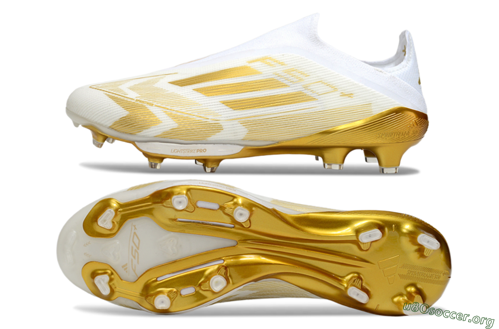 Adidas F50+ Elite Lightstrike Pro Laceless FG Football Boots - White/Gold 1