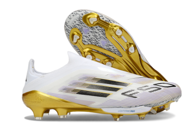 Adidas F50+ Elite Lightstrike Pro Laceless FG Football Boots - White/Black/Gold