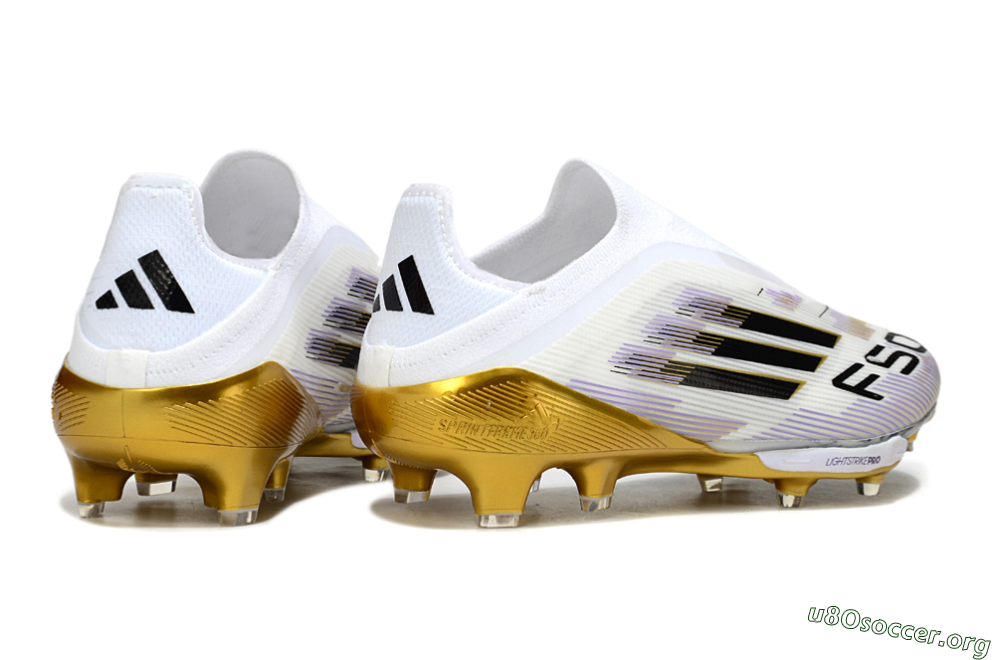 Adidas F50+ Elite Lightstrike Pro Laceless FG Football Boots - White/Black/Gold 6