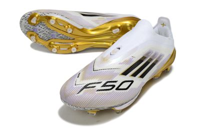 Adidas F50+ Elite Lightstrike Pro Laceless FG Football Boots - White/Black/Gold