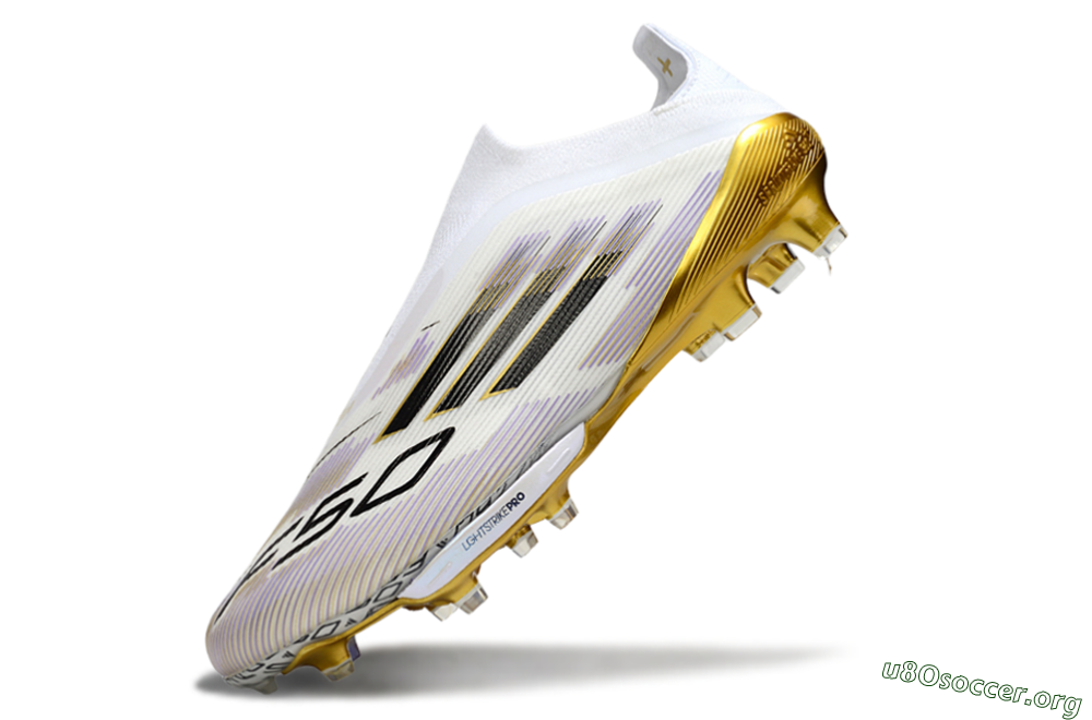 Adidas F50+ Elite Lightstrike Pro Laceless FG Football Boots - White/Black/Gold 5
