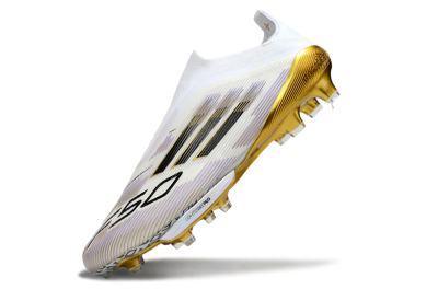 Adidas F50+ Elite Lightstrike Pro Laceless FG Football Boots - White/Black/Gold