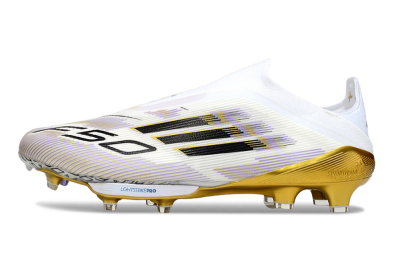 Adidas F50+ Elite Lightstrike Pro Laceless FG Football Boots - White/Black/Gold