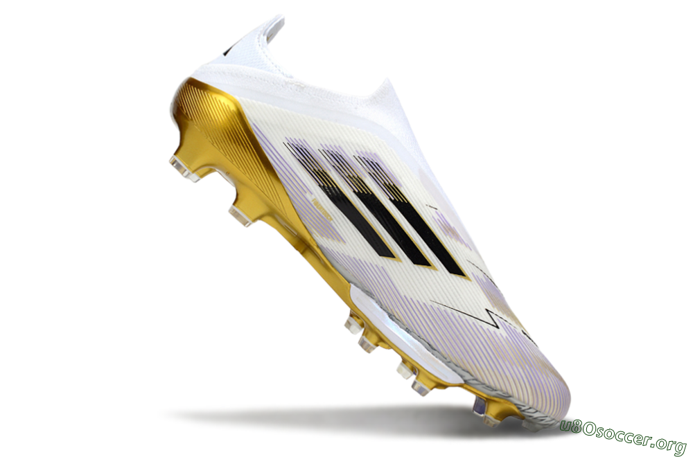 Adidas F50+ Elite Lightstrike Pro Laceless FG Football Boots - White/Black/Gold 4
