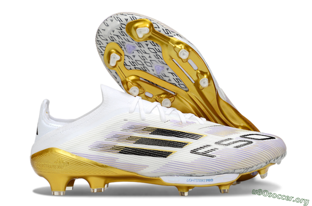 Adidas F50+ Elite Lightstrike Pro FG Football Boots - White/Black/Gold 2