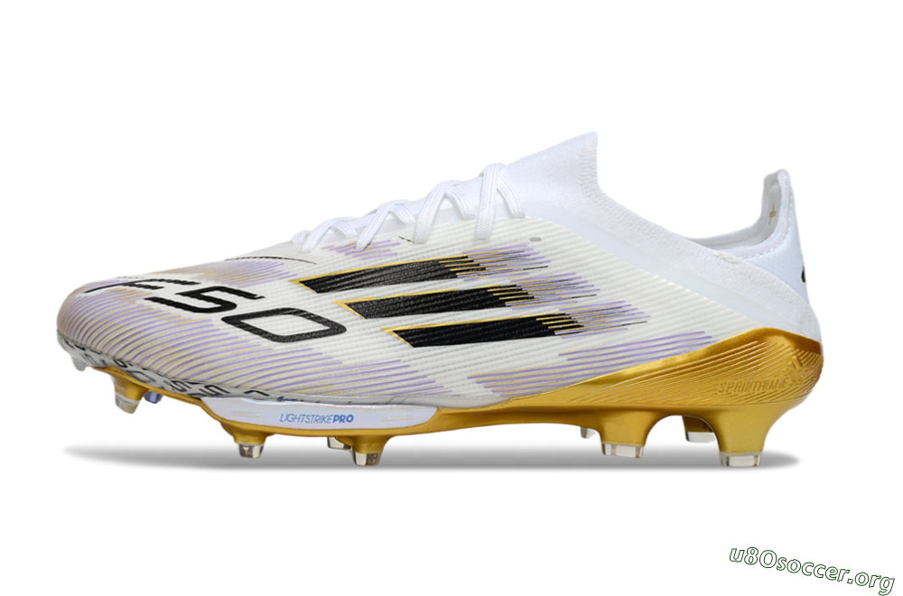 Adidas F50+ Elite Lightstrike Pro FG Football Boots - White/Black/Gold 3