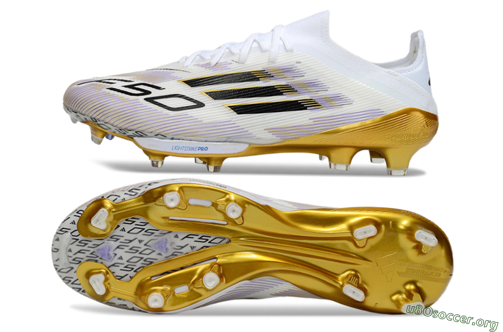 Adidas F50+ Elite Lightstrike Pro FG Football Boots - White/Black/Gold 1
