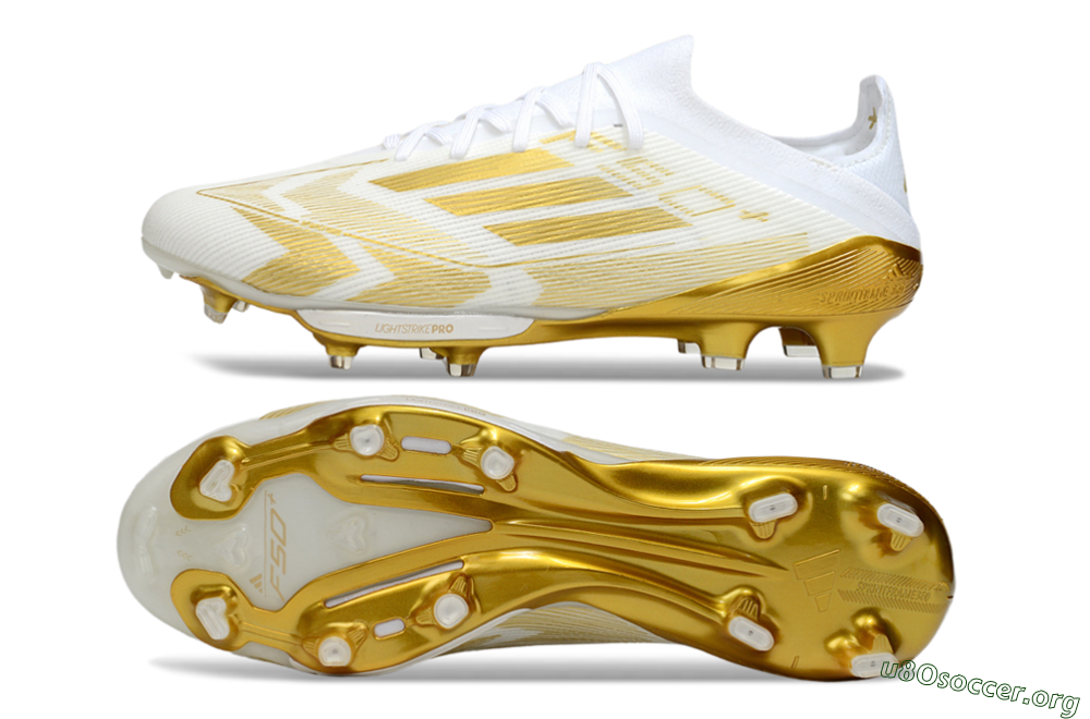 Adidas F50+ Elite Lightstrike Pro FG Football Boots - White/Gold 1
