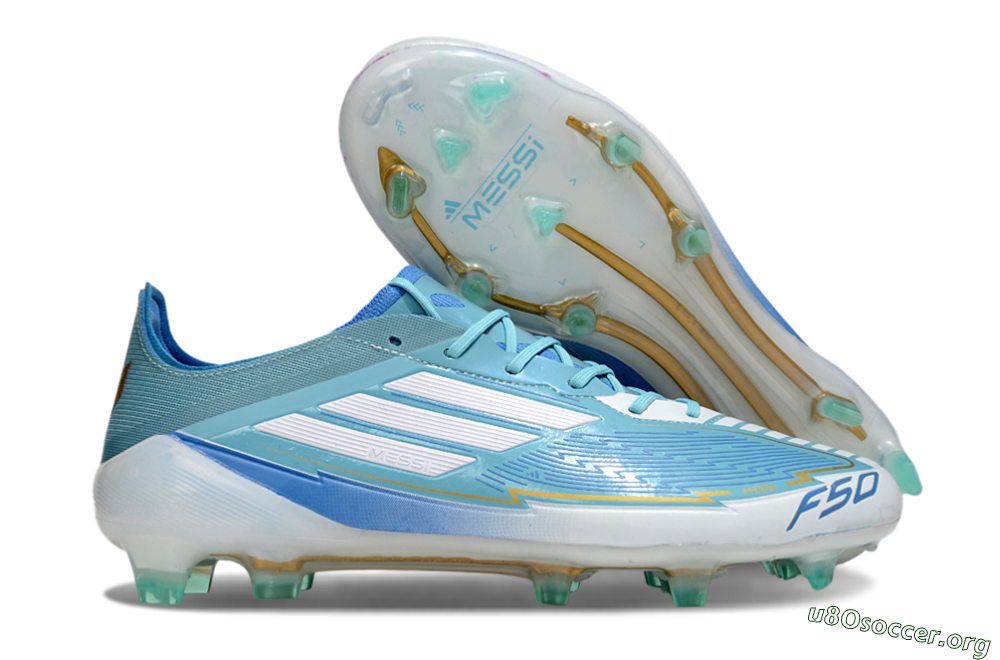 Messi x Adidas F50 Elite FG Football Boots - Jade/White/Blue 2