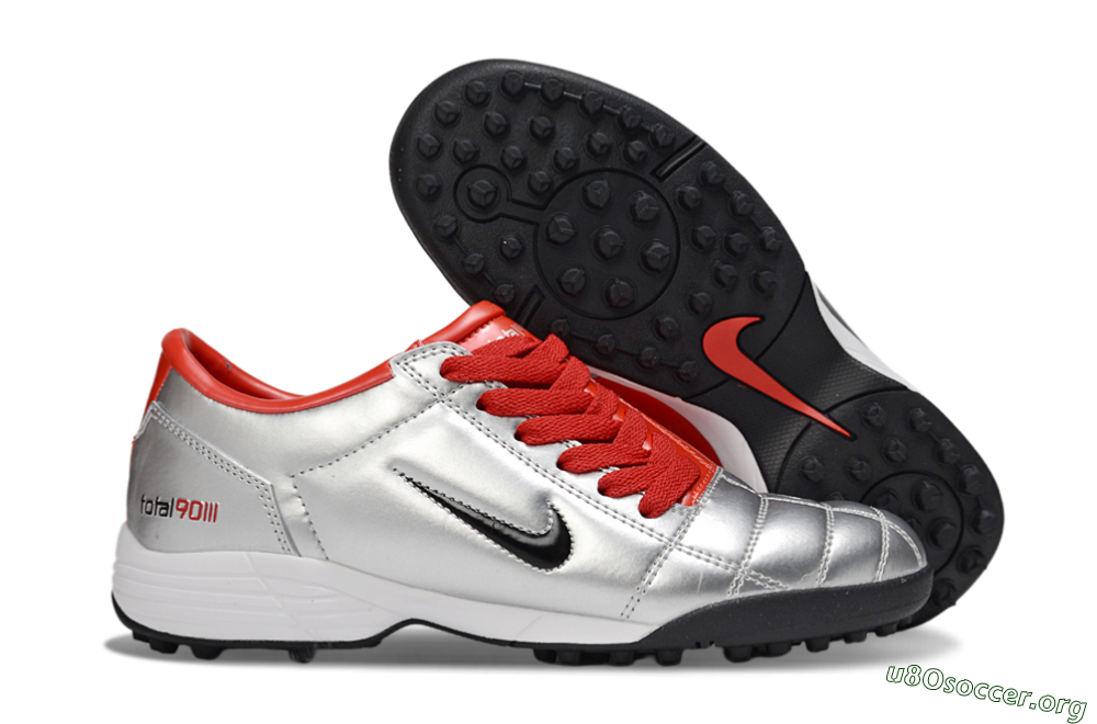 Nike Total 90 II TF Football Shoes - Silver/Black/Red 2