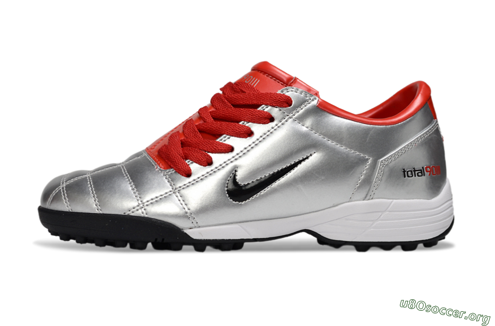 Nike Total 90 II TF Football Shoes - Silver/Black/Red 3