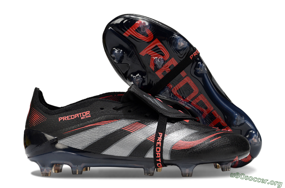 Adidas Predator 25 Elite Foldover Tongue FG Football Boots - Black/Silver/Red 2