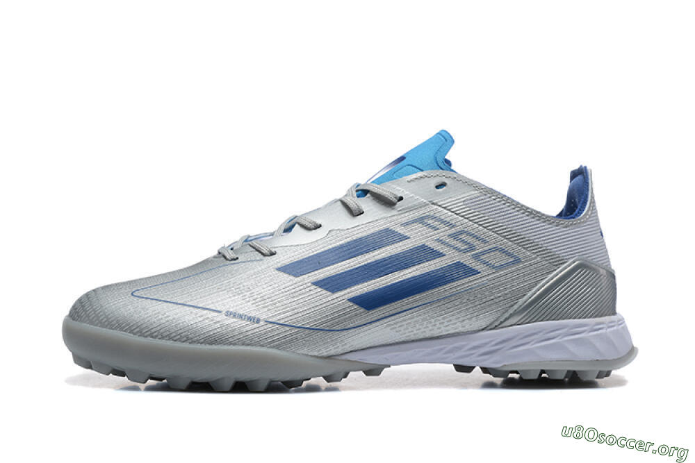 Adidas F50 Pro TF Football Shoes - Silver/Blue/White 3