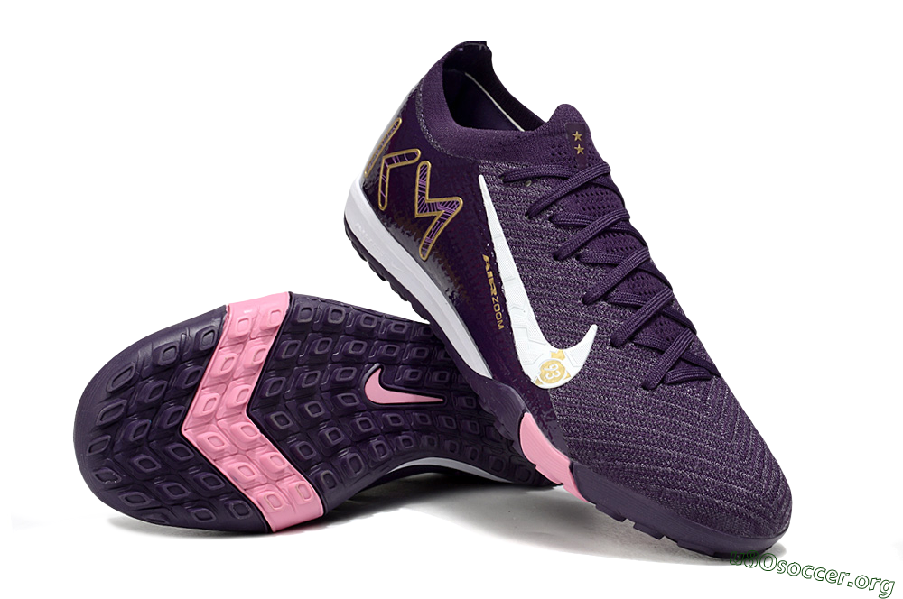 Nike Air Zoom Mercurial Vapor 16 Elite TF Football Shoes - Purple/White/Gold 4