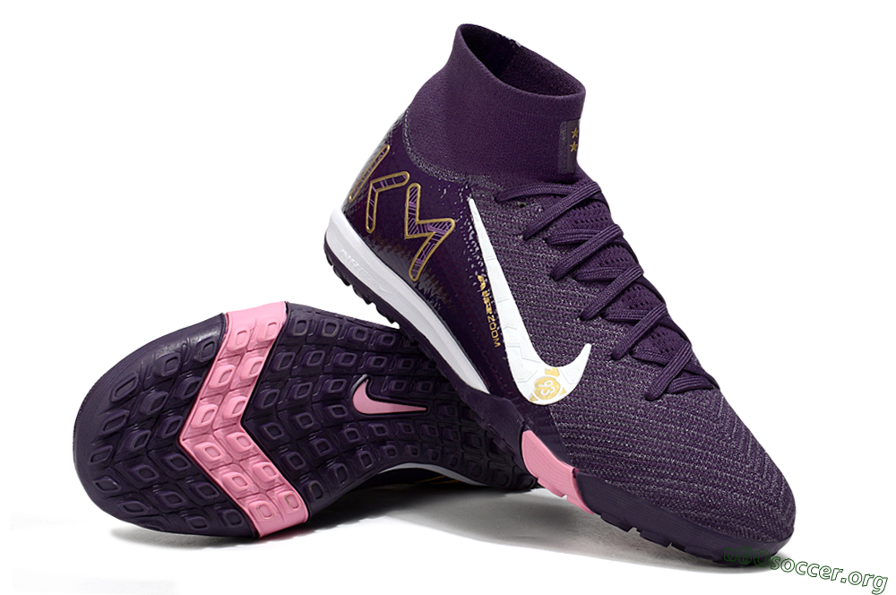 Nike Air Zoom Mercurial Superfly 10 Elite TF Football Shoes - Purple/White/Gold 4