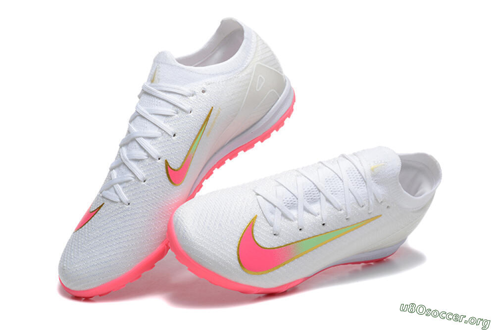 Nike Air Zoom Mercurial Vapor 16 Elite TF Football Shoes - White/Pink/Gold 6