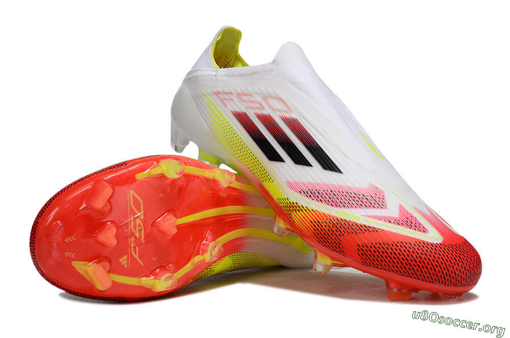 Adidas F50 Elite Laceless FG Football Boots - White/Red/Yellow 4