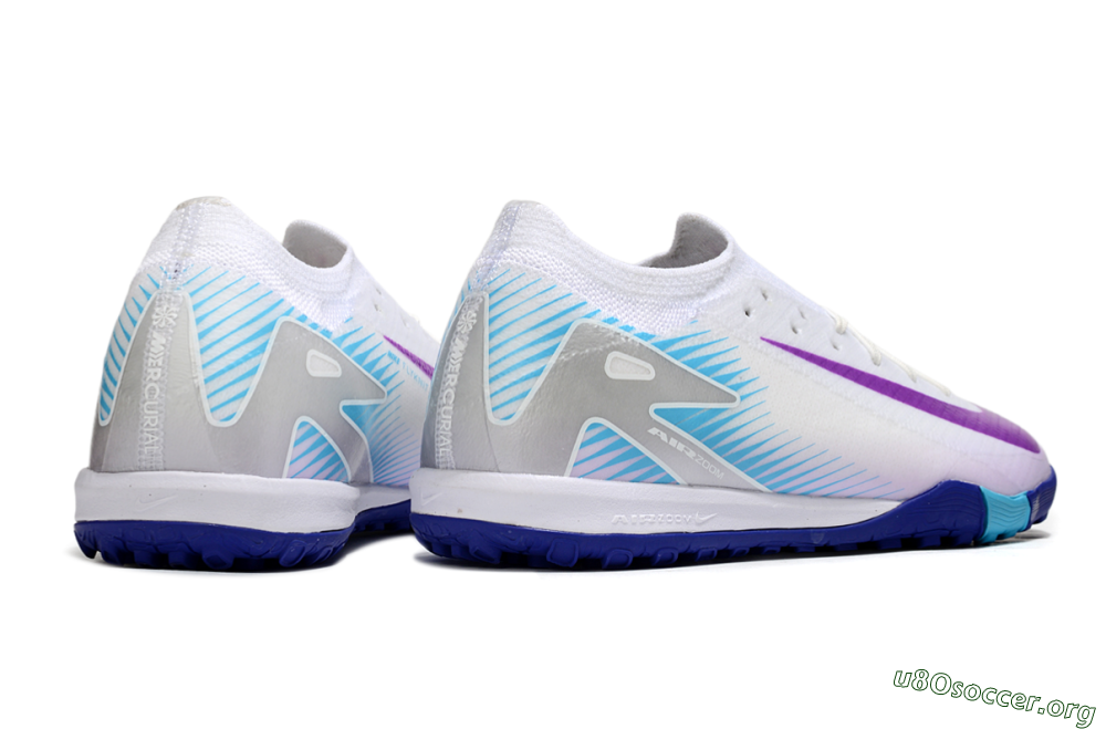 Nike Air Zoom Mercurial Vapor 16 Elite TF Football Shoes - White/Purple/Silver 6