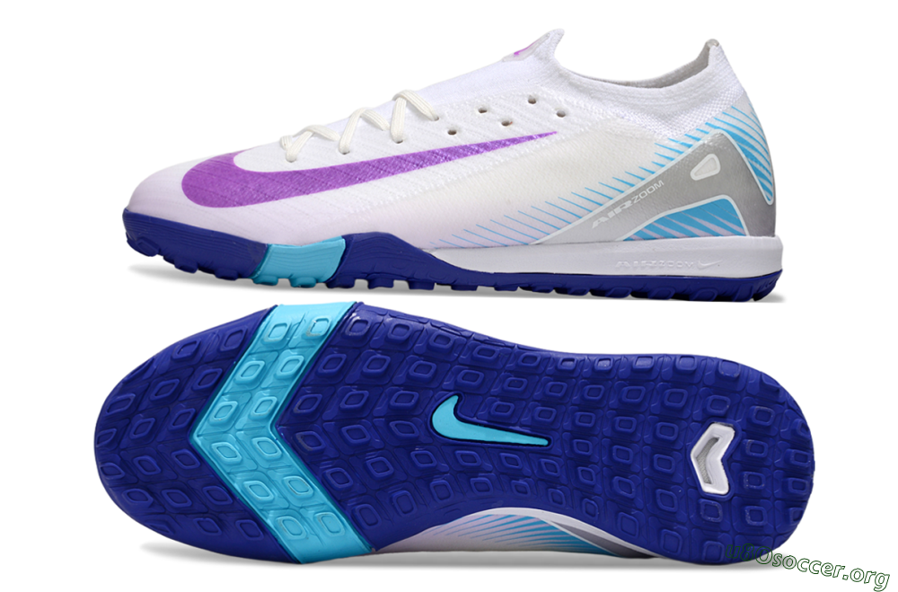 Nike Air Zoom Mercurial Vapor 16 Elite TF Football Shoes - White/Purple/Silver 1