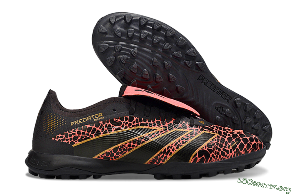 Adidas Predator Laceless Foldover Tongue TF Football Shoes - Black/Red/Gold 2
