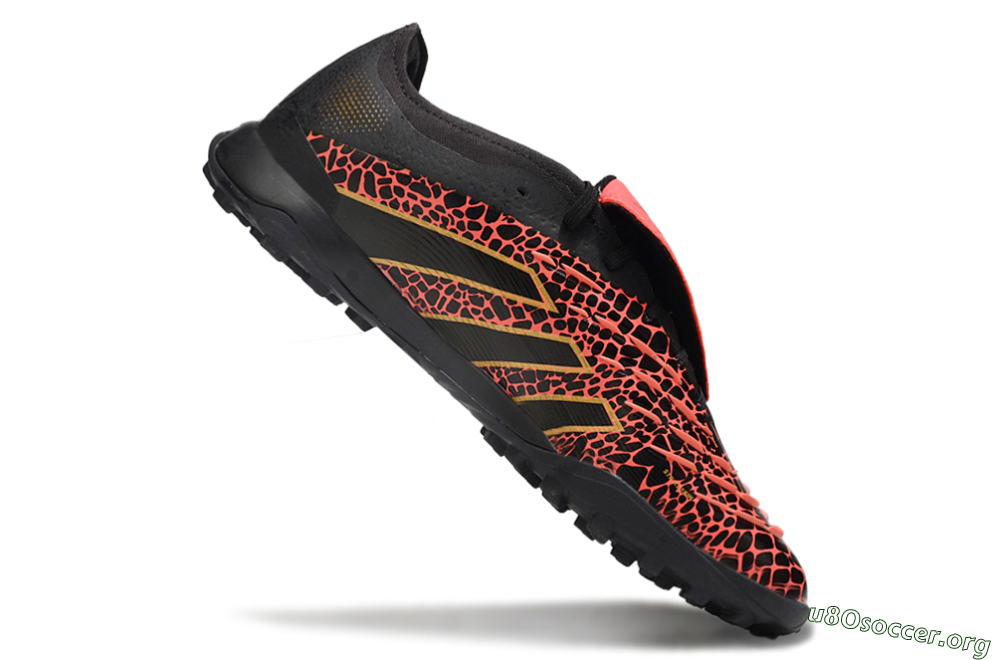 Adidas Predator Laceless Foldover Tongue TF Football Shoes - Black/Red/Gold 4