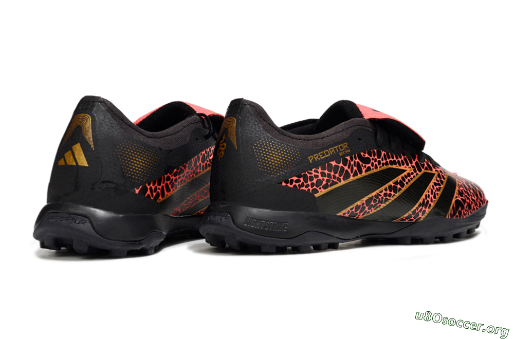Adidas Predator Laceless Foldover Tongue TF Football Shoes - Black/Red/Gold 6